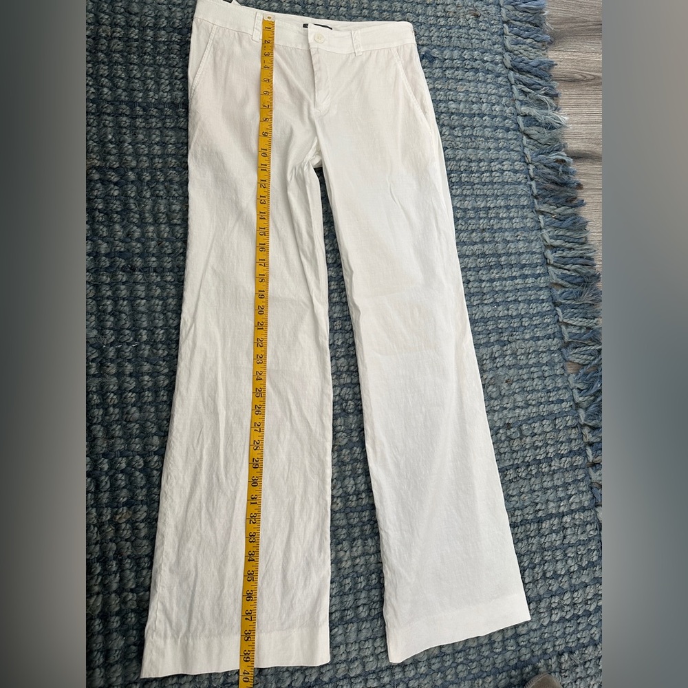 Vince Women’s White Linen Cotton Straight Leg Trousers - Picture 8 of 14